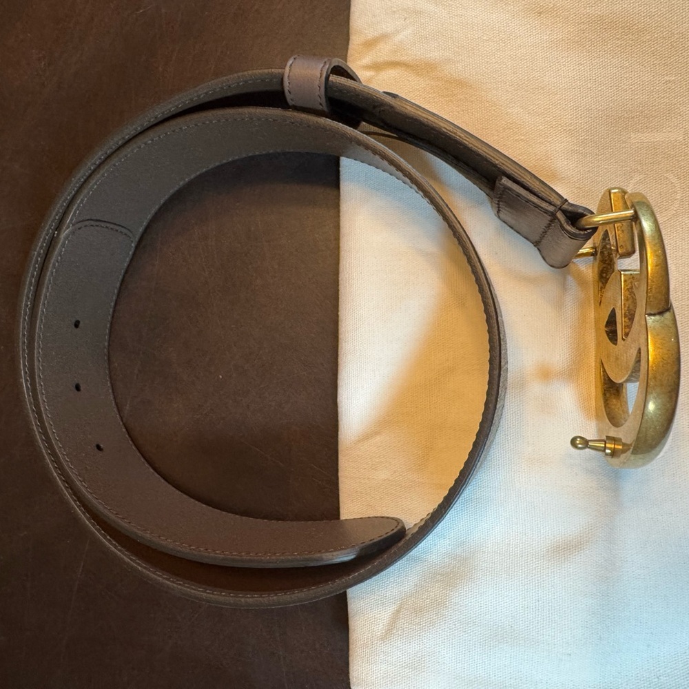 New Authentic Gucci GG Logo Leather Belt Brown Tan Size 32 Fits Waist 30 - 32 - Picture 4 of 13
